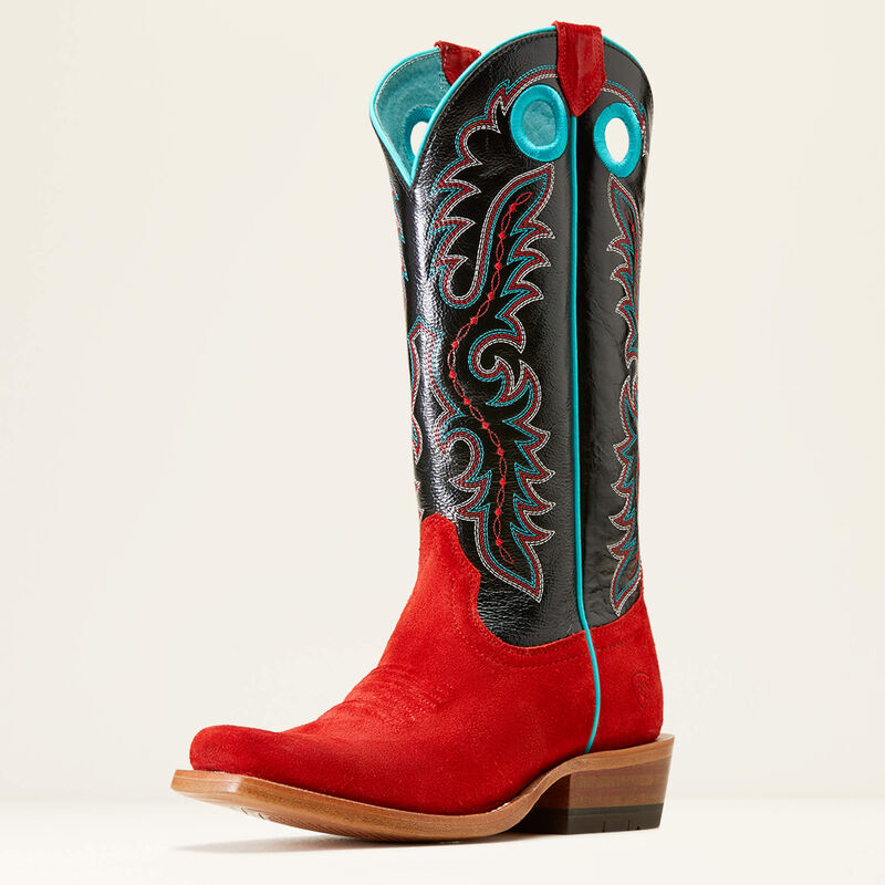 ARIAT WOMENS FUTURITY BOON WESTERN BOOTS | FIERY RED ROUGHOUT / INKWELL # 10046890