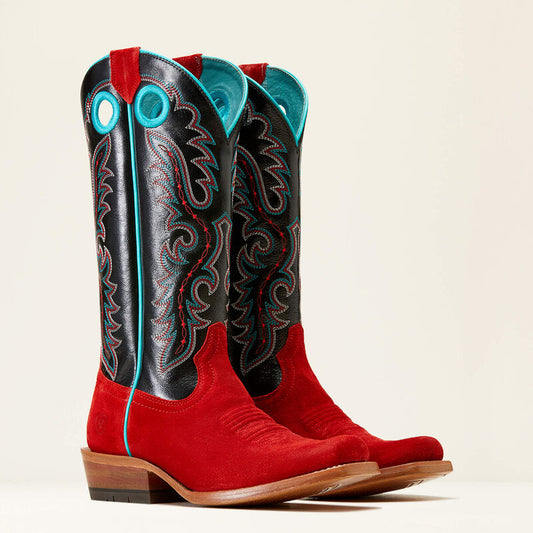 ARIAT WOMENS FUTURITY BOON WESTERN BOOTS | FIERY RED ROUGHOUT / INKWELL # 10046890