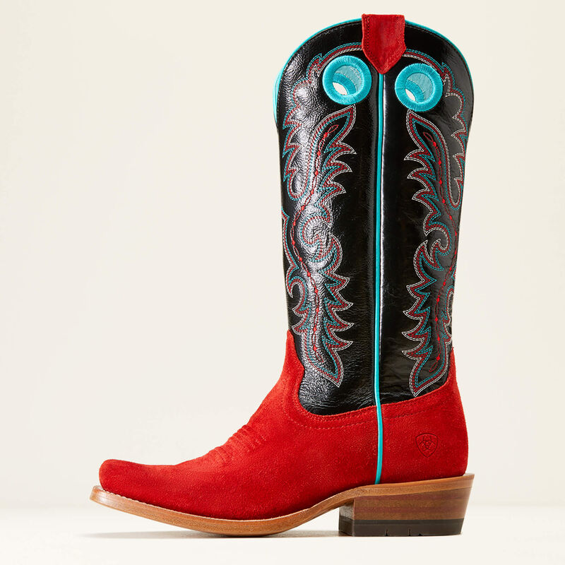 ARIAT WOMENS FUTURITY BOON WESTERN BOOTS | FIERY RED ROUGHOUT / INKWELL # 10046890