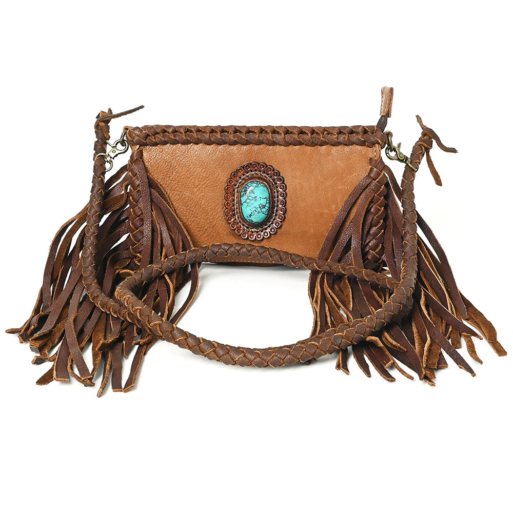 American Darling Leather Fringe Clutch Crossbody Turquoise ADBGM277F