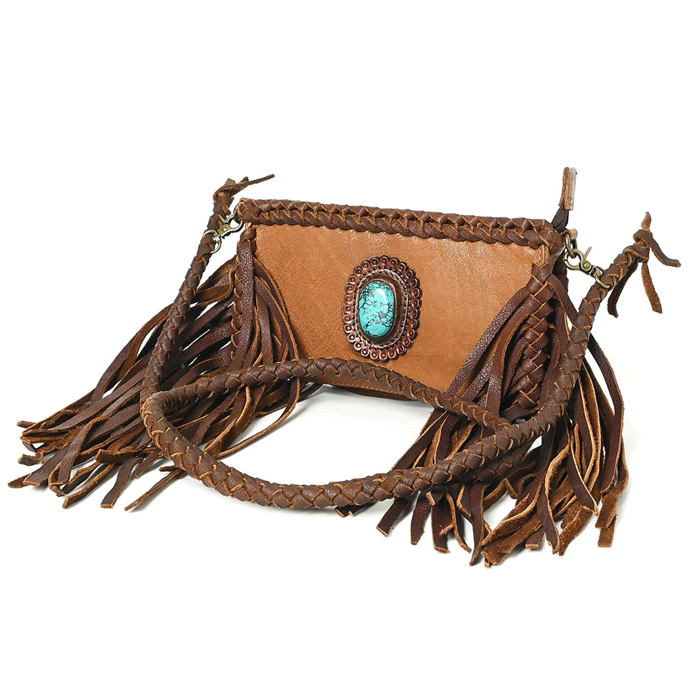 American Darling Leather Fringe Clutch Crossbody Turquoise ADBGM277F