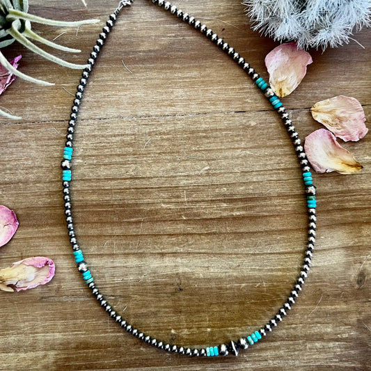 19 Inch Necklace with Navajo Pearl & Turquoise