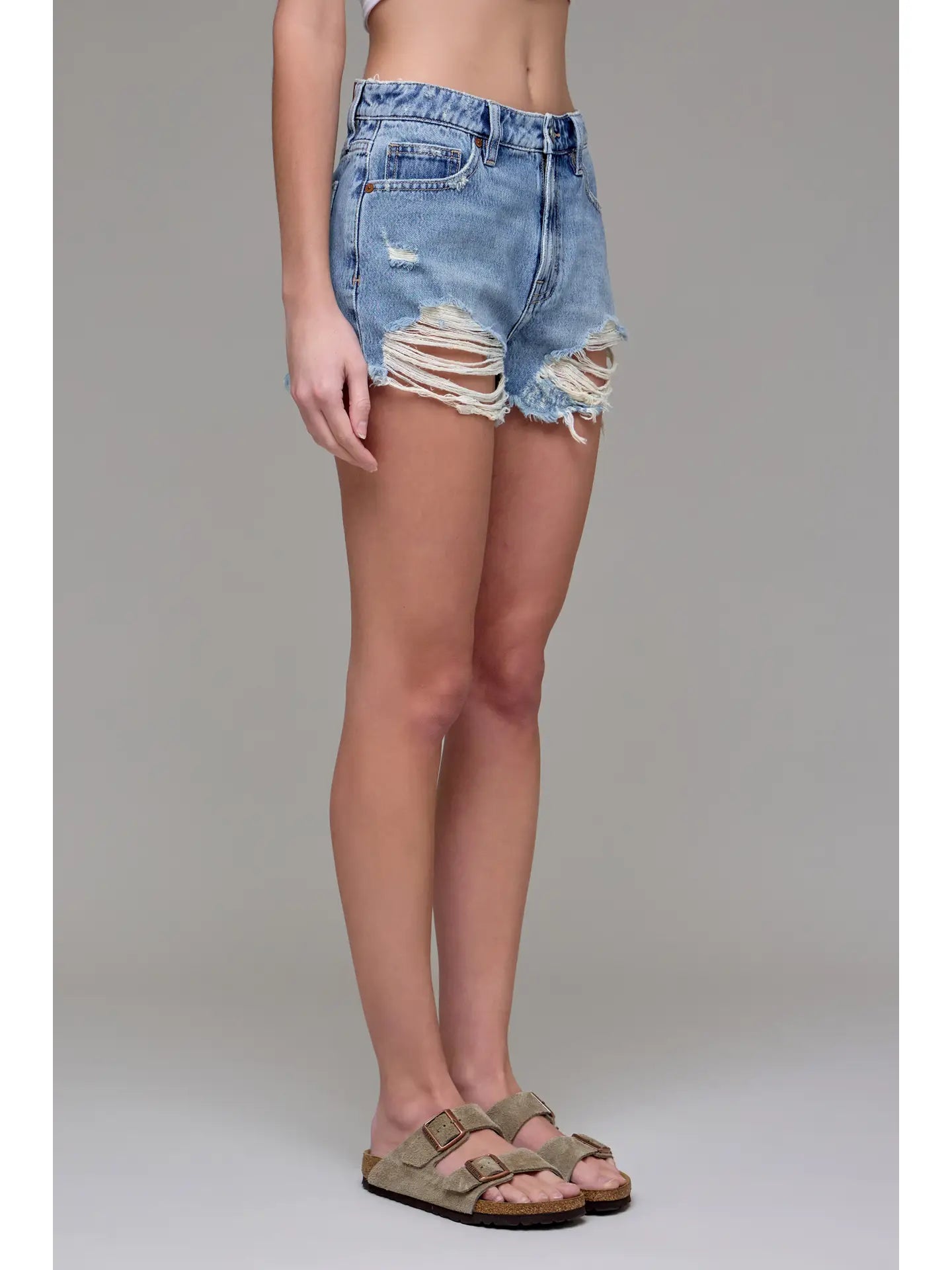 Medium Wash Classic 3" Heavily Frayed Shorts