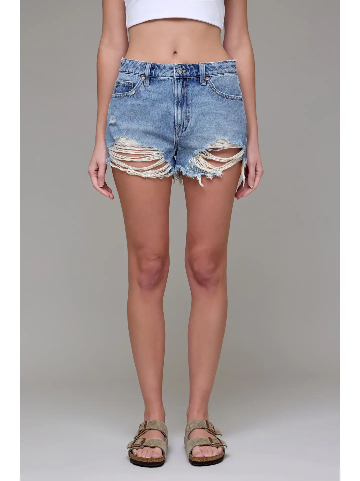 Medium Wash Classic 3" Heavily Frayed Shorts