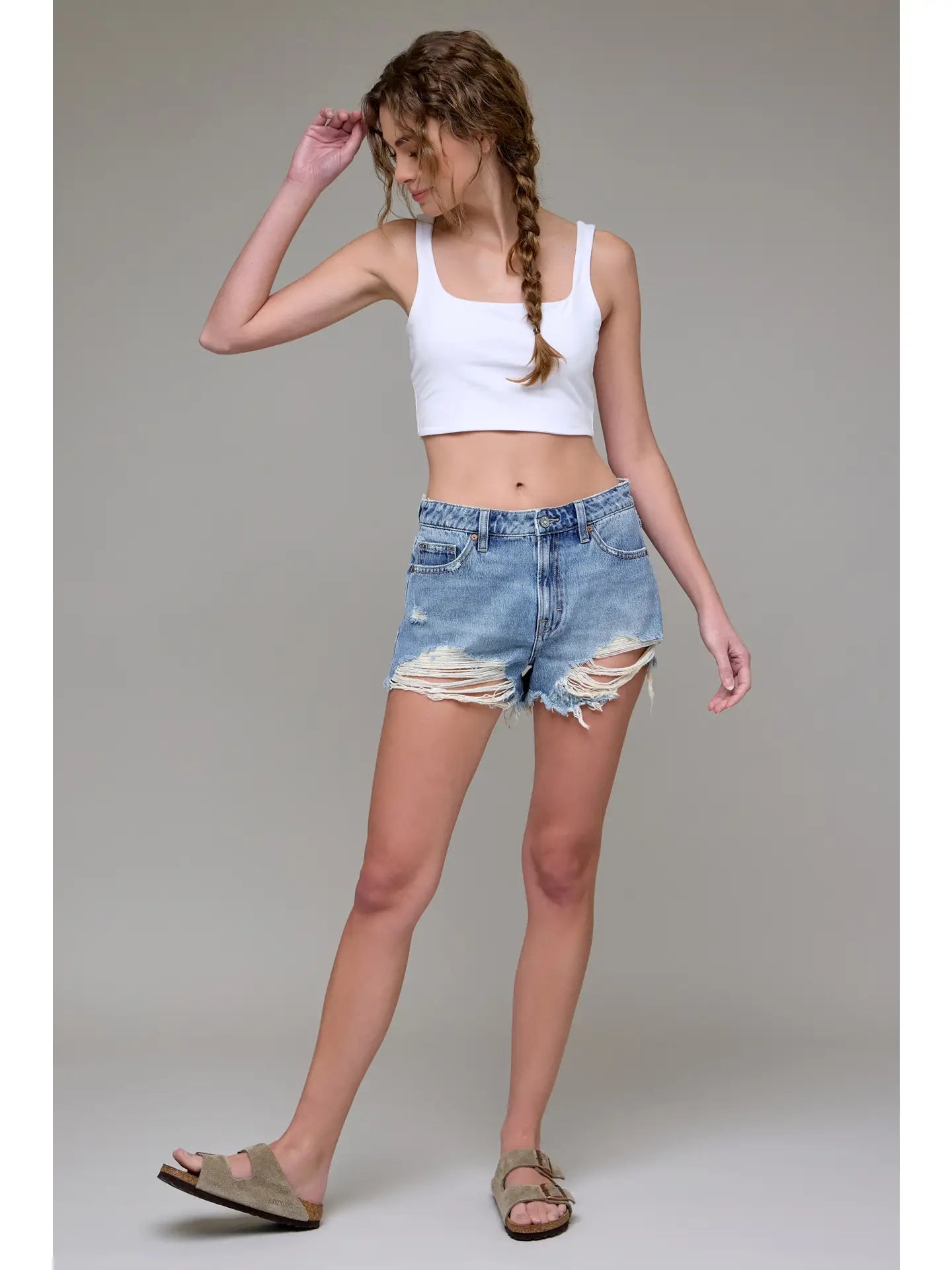 Medium Wash Classic 3" Heavily Frayed Shorts