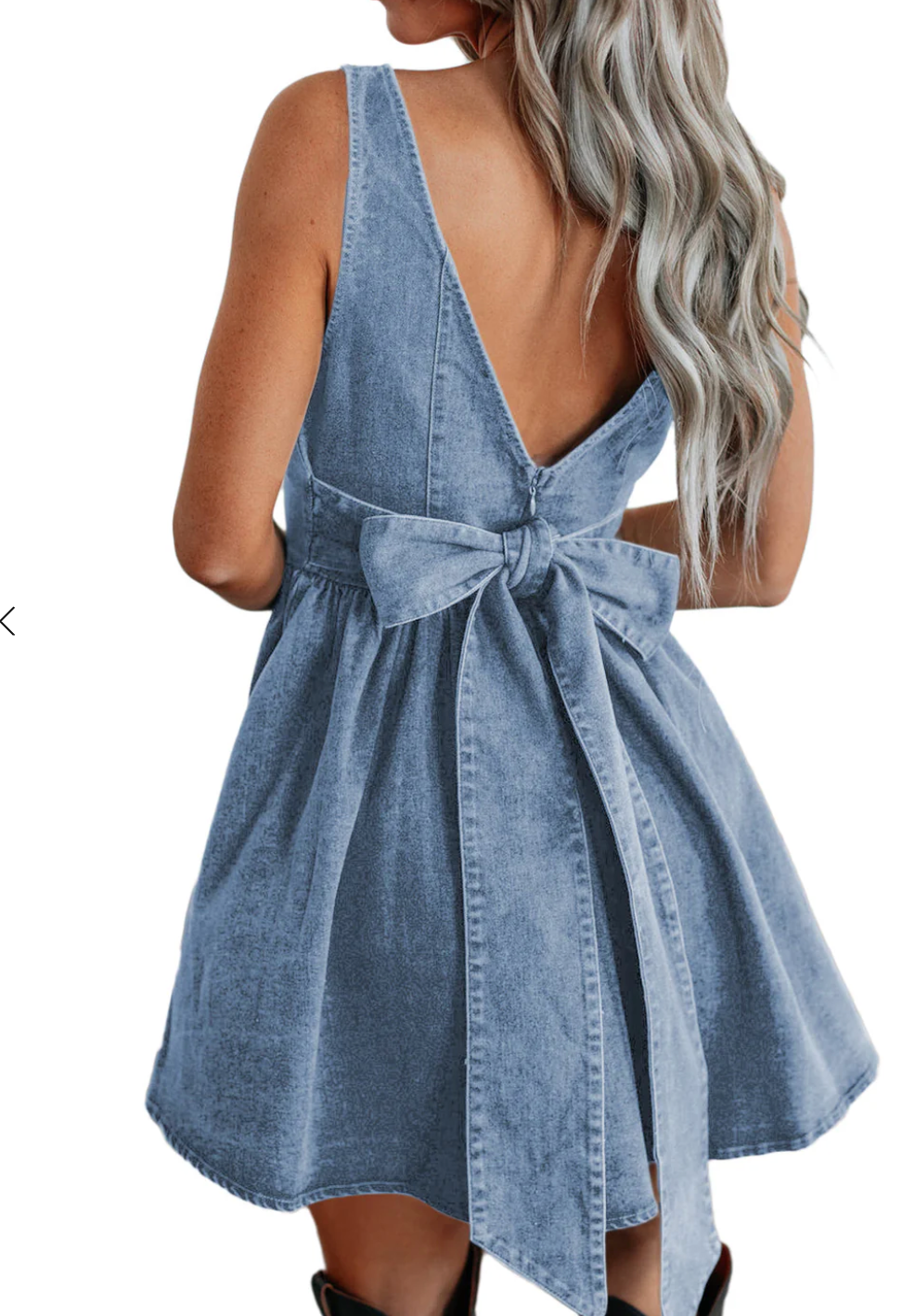 Denim Square Neck Bow Tie A Line Mini Dress