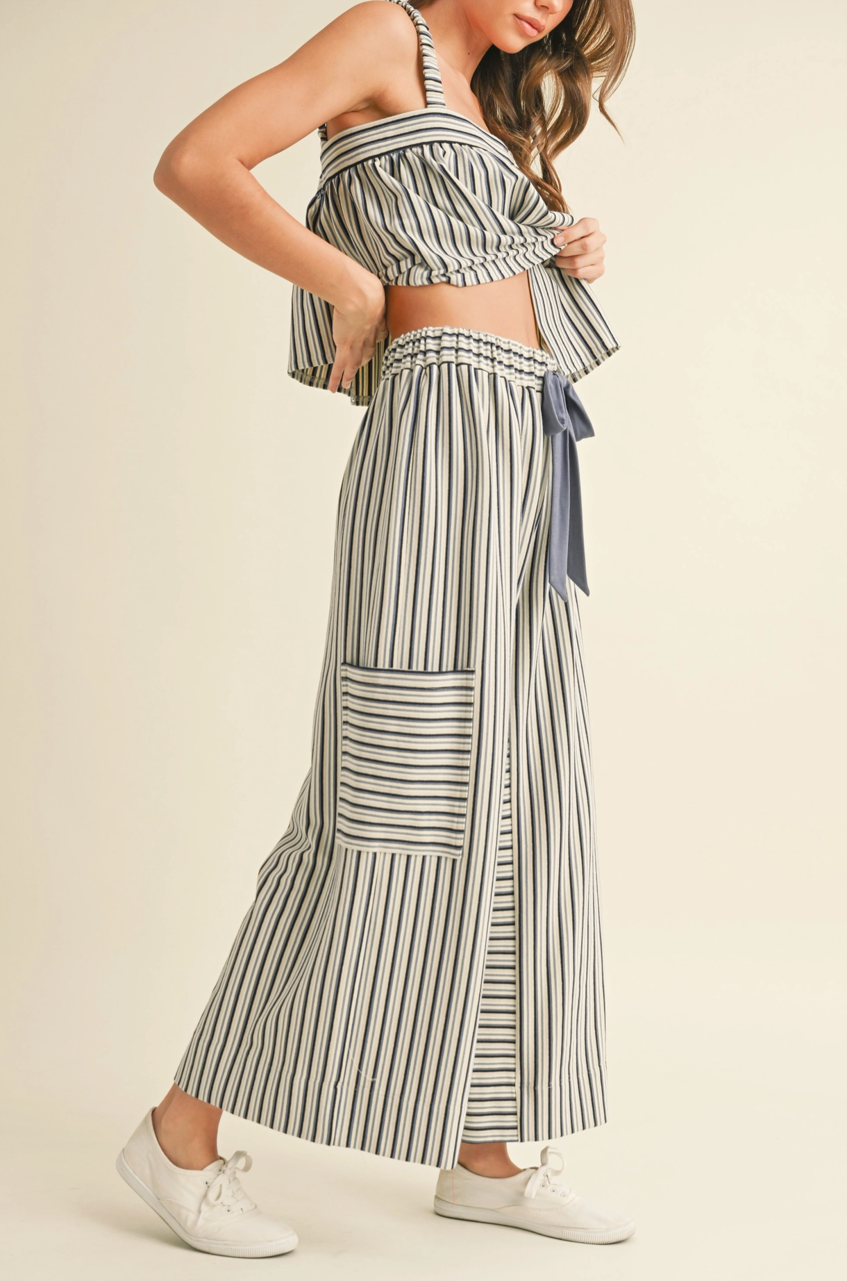 Blue & White Cami Top & Cropped Pant Set