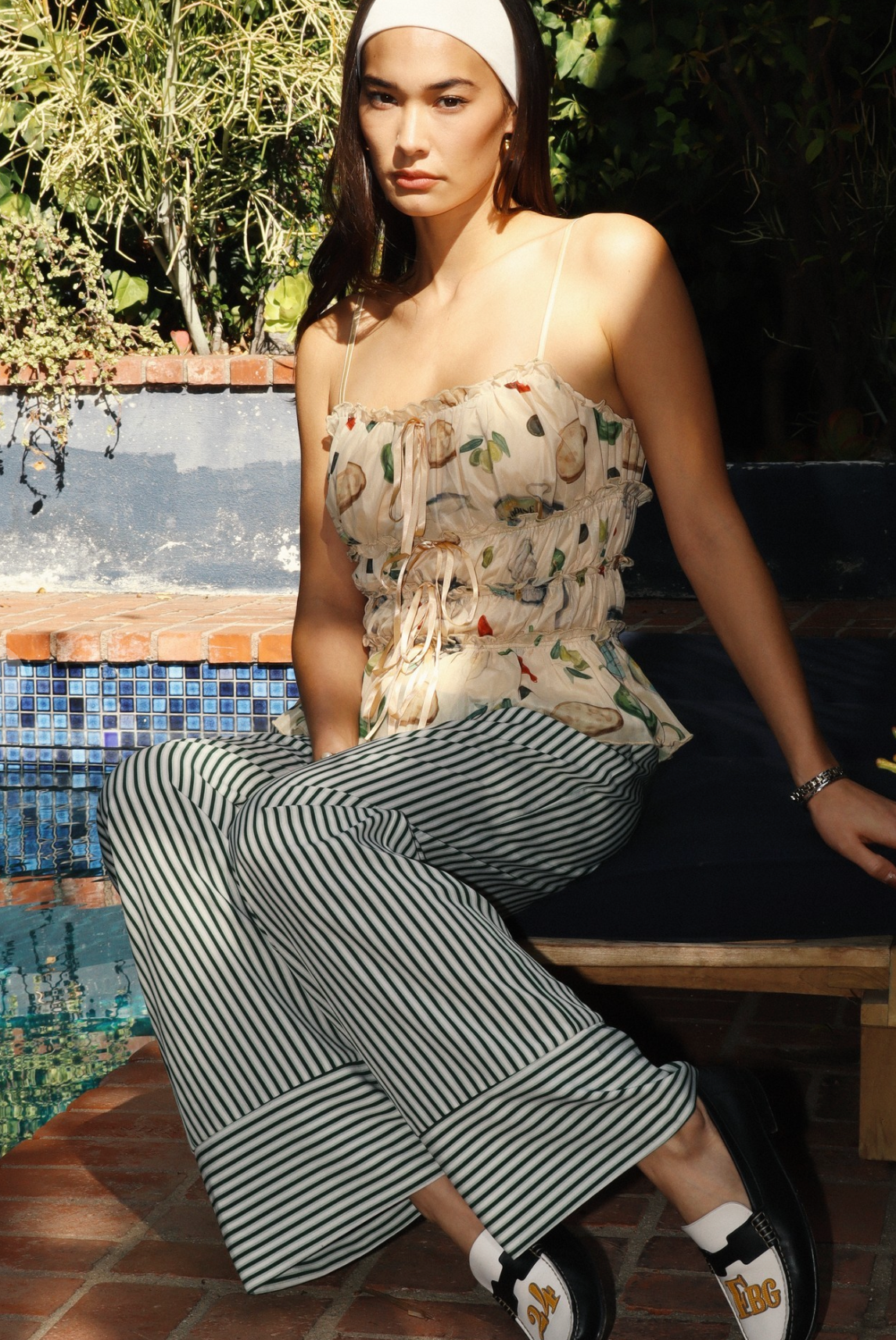 Green & White Stripe Tie Pant