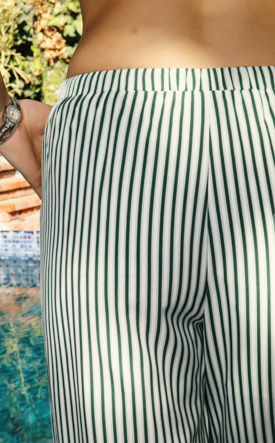 Green & White Stripe Tie Pant