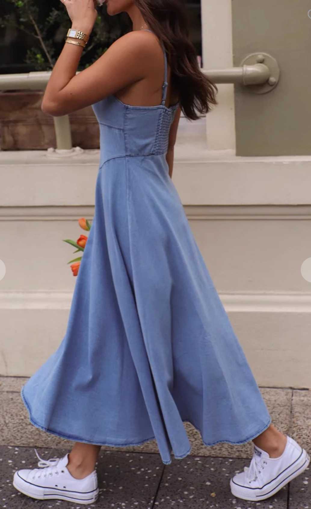 V-neck denim maxi