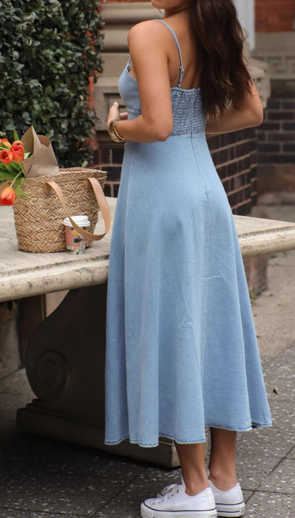 V-neck denim maxi