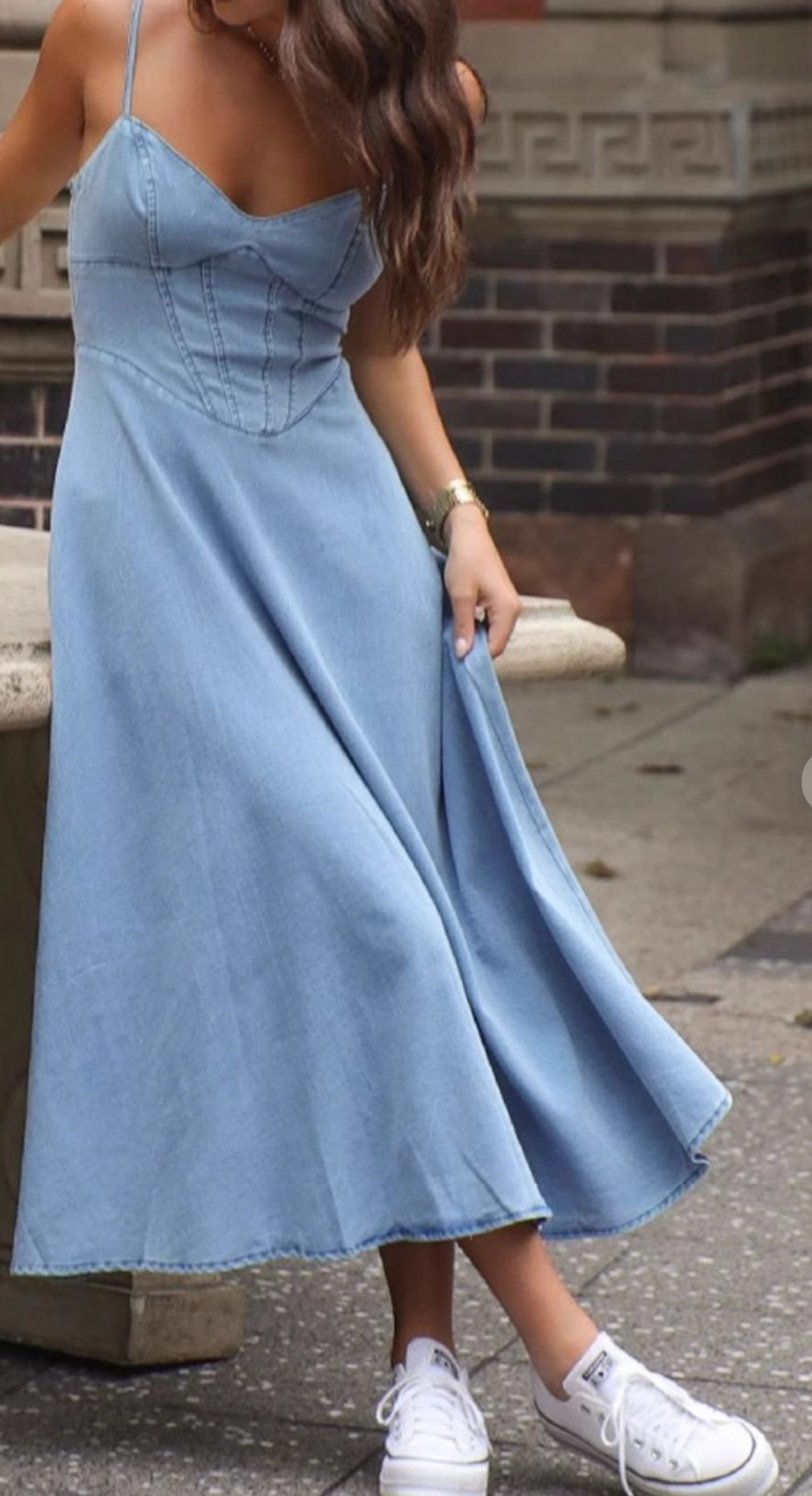 V-neck denim maxi