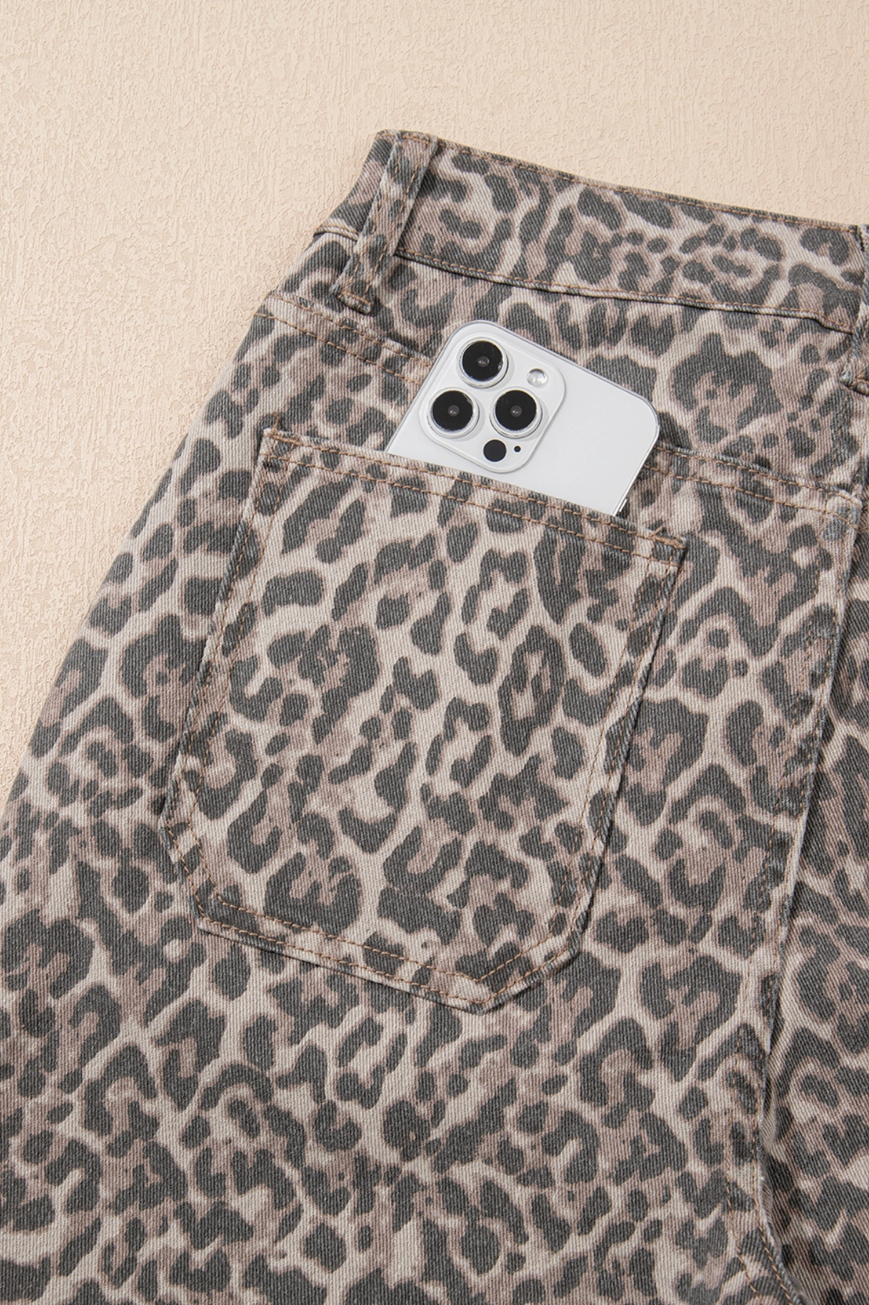 Leopard Frayed Edge Wide Leg High Waist Jeans