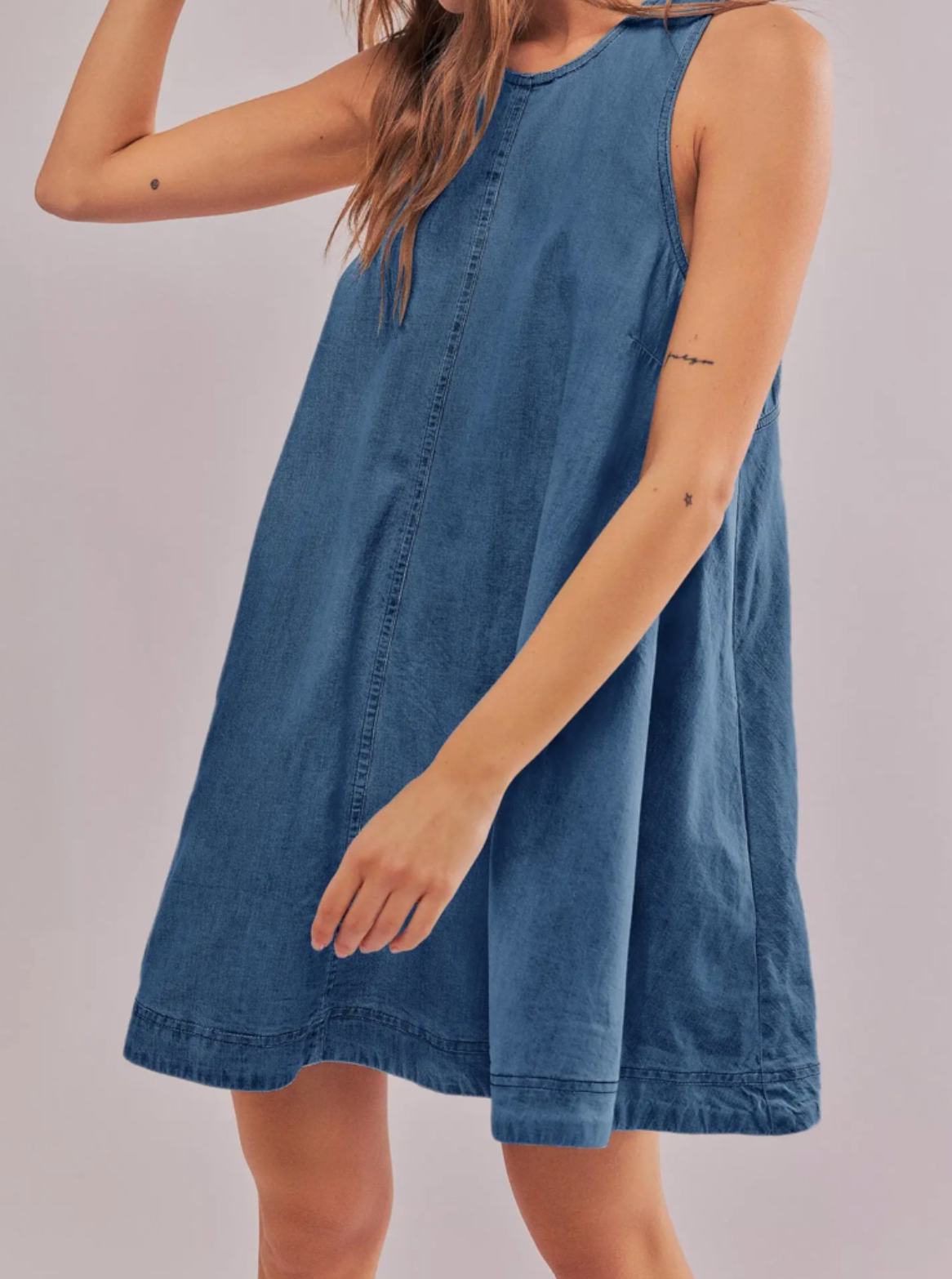 Denim Round Neck Sleeveless Mini Dress