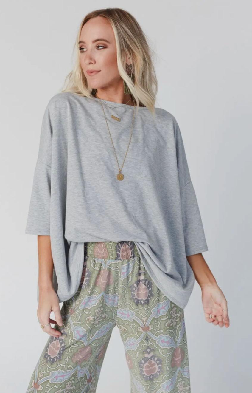 Cozy Cool Oversized Tee - Heather Gray