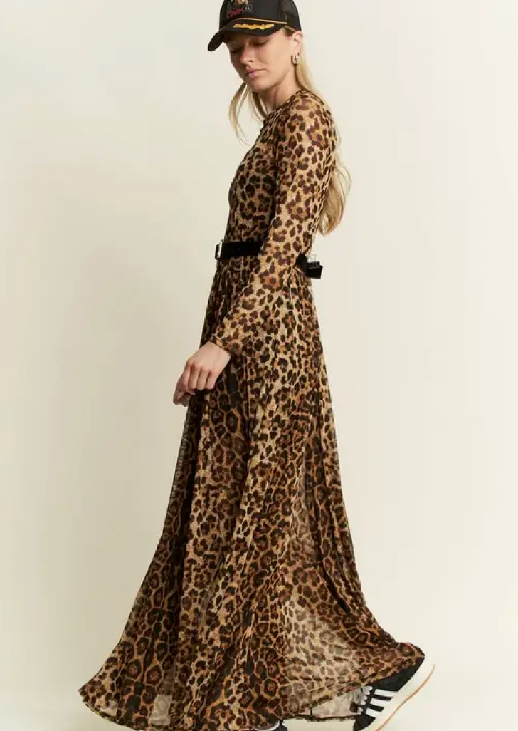 Animal Print Mesh Mock