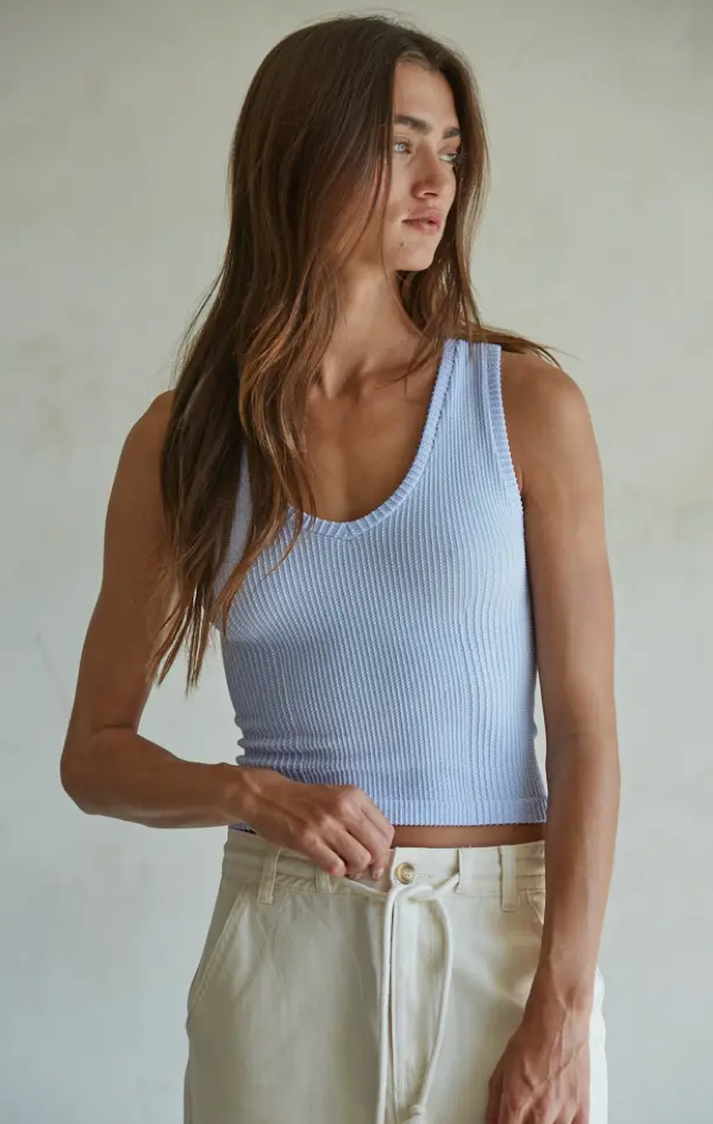 Lavender Sky Seamless Knit Nylon Spandex Ribbed V-Neck Tank