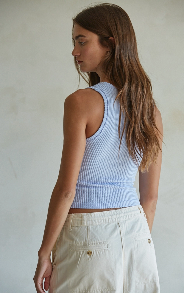 Lavender Sky Seamless Knit Nylon Spandex Ribbed V-Neck Tank