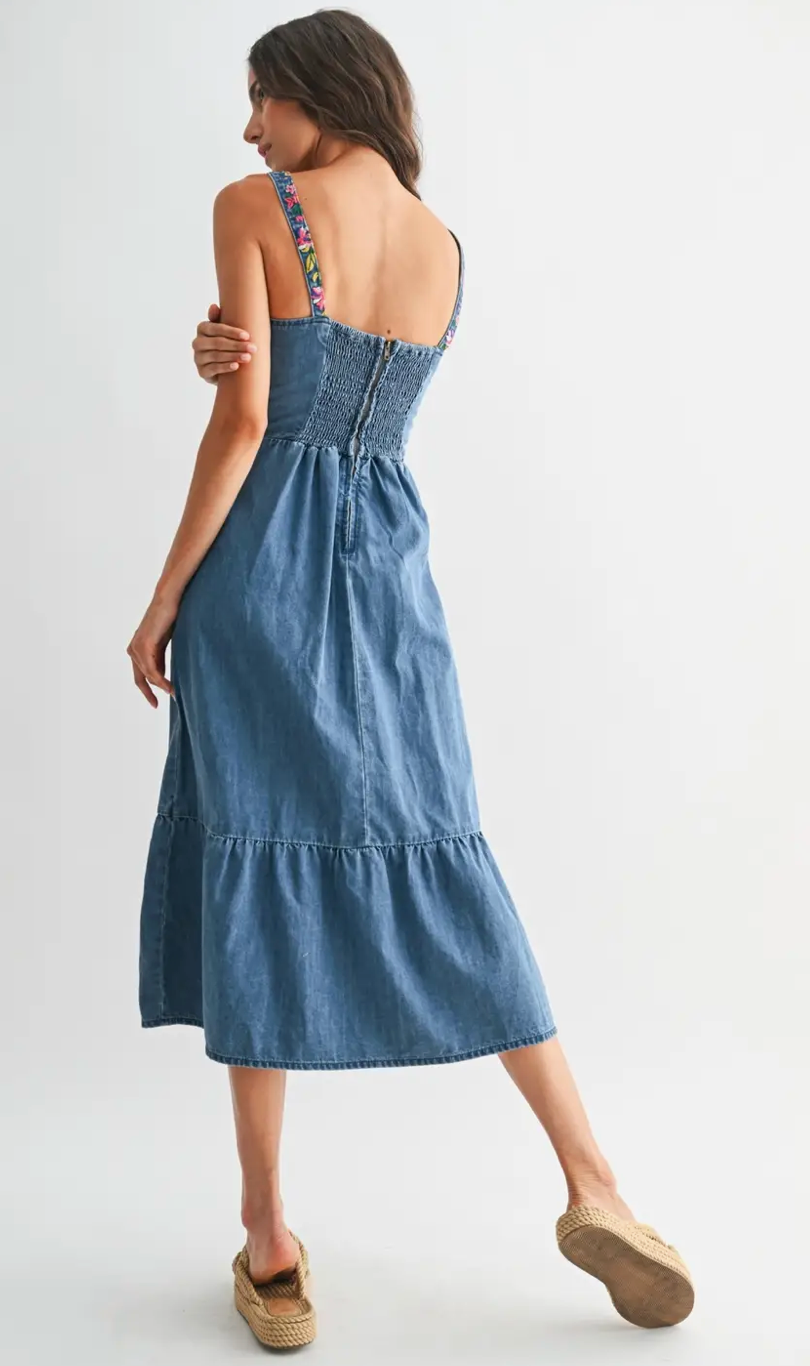 Floral Embroidered Denim Sundress