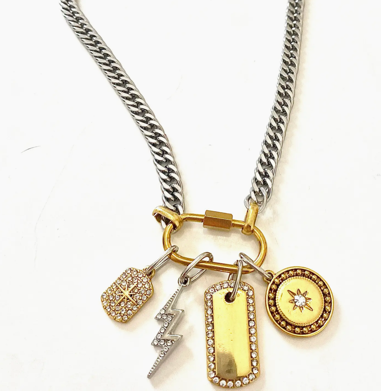 Carabiner Charm Amulet Necklace- Steel Waterproof- 5 Charms