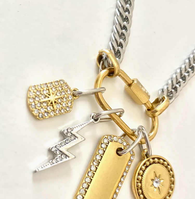 Carabiner Charm Amulet Necklace- Steel Waterproof- 5 Charms