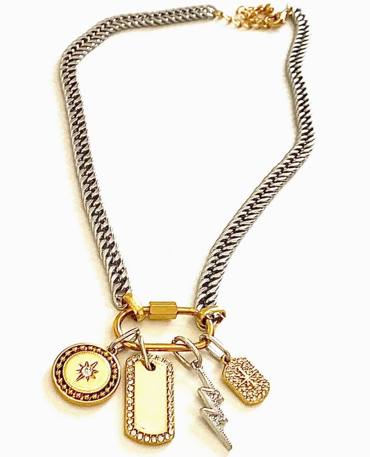 Carabiner Charm Amulet Necklace- Steel Waterproof- 5 Charms