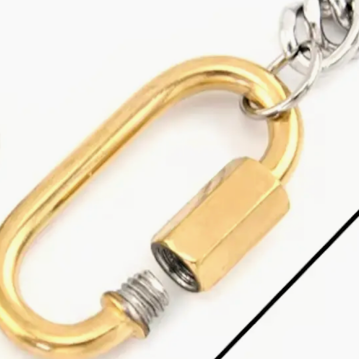Carabiner Stainless Steel Necklace Two Tone-Opens