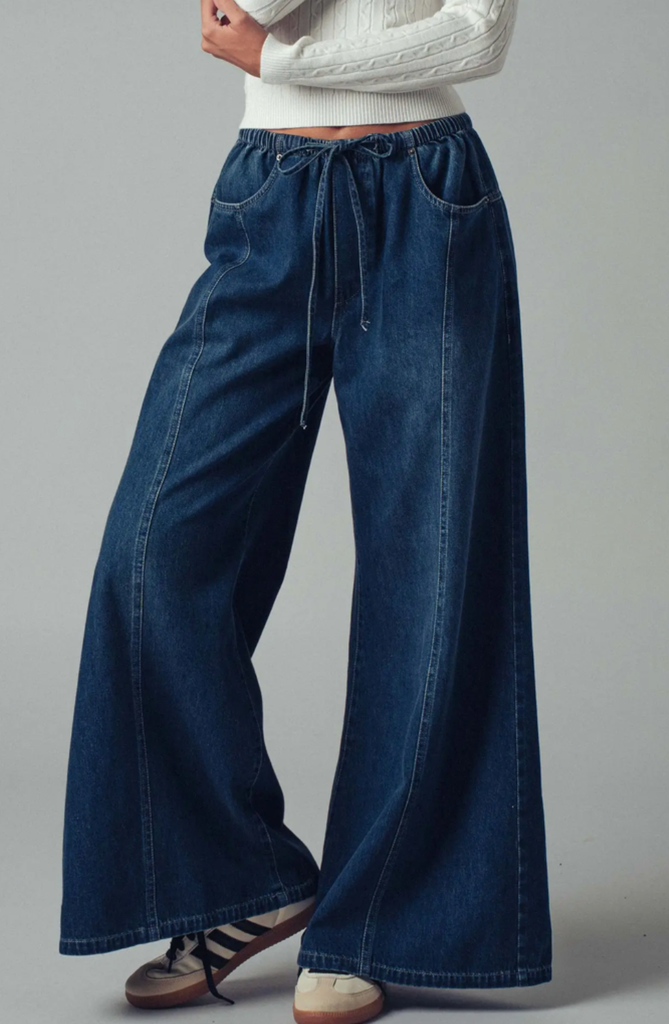 Relaxed Wide Leg Drawstring Western Pants