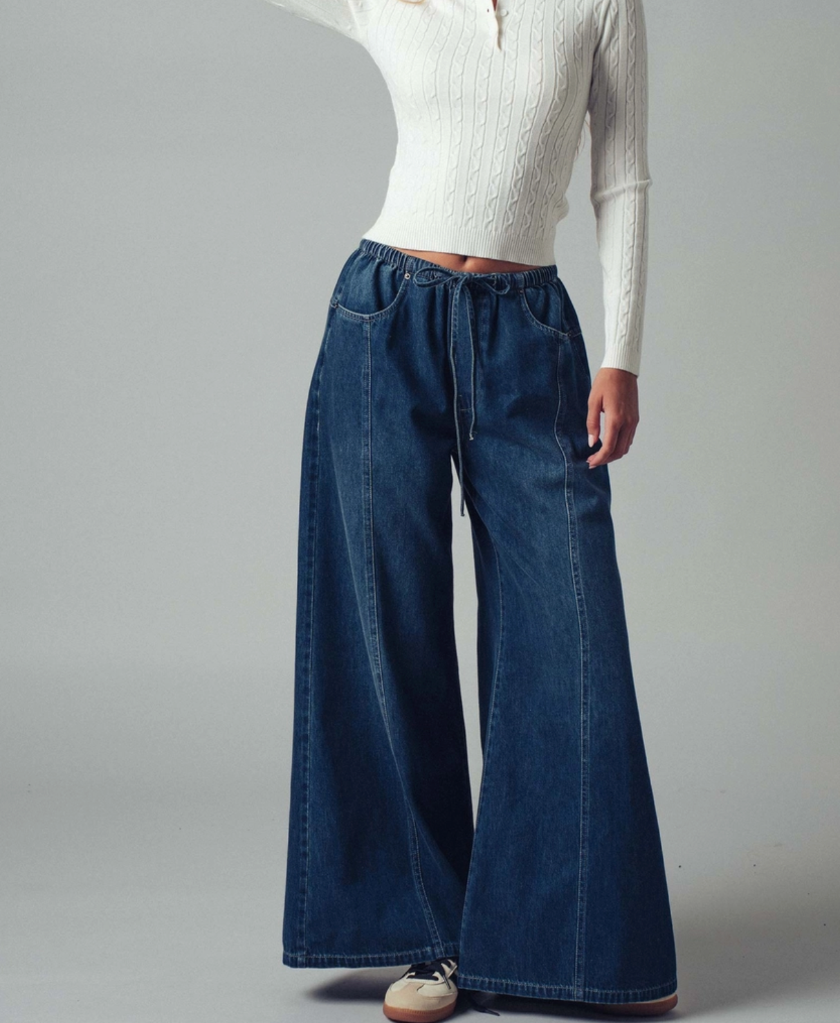 Relaxed Wide Leg Drawstring Western Pants