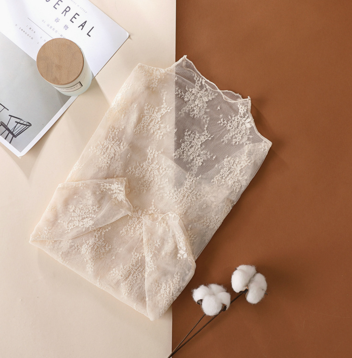 Semi Sheer Mesh Floral Lace Layering Top