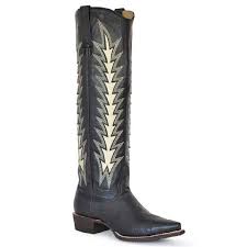 STETSON WOMEN'S JOHNNIE TALL WESTERN SNIP TOE BOOTS | BLACK/WHITE