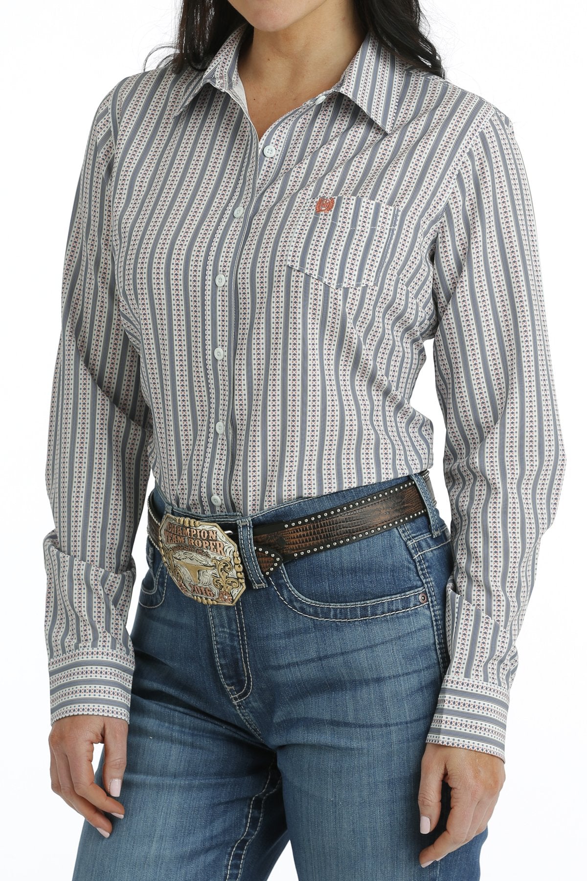 Women's Cinch ArenaFlex Button-Down Western Shirt - White/Light Blue MSW9163021