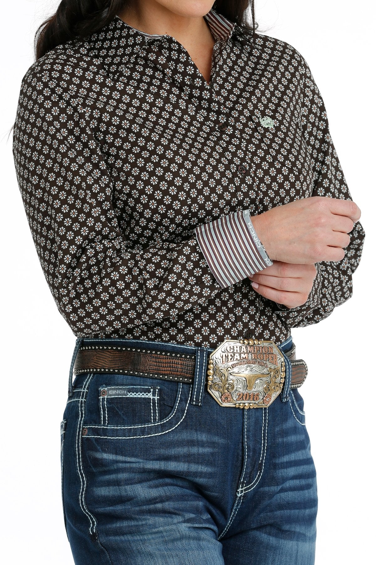 Women's Cinch Button-Down Western Shirt - Brown/White MSW9164214
