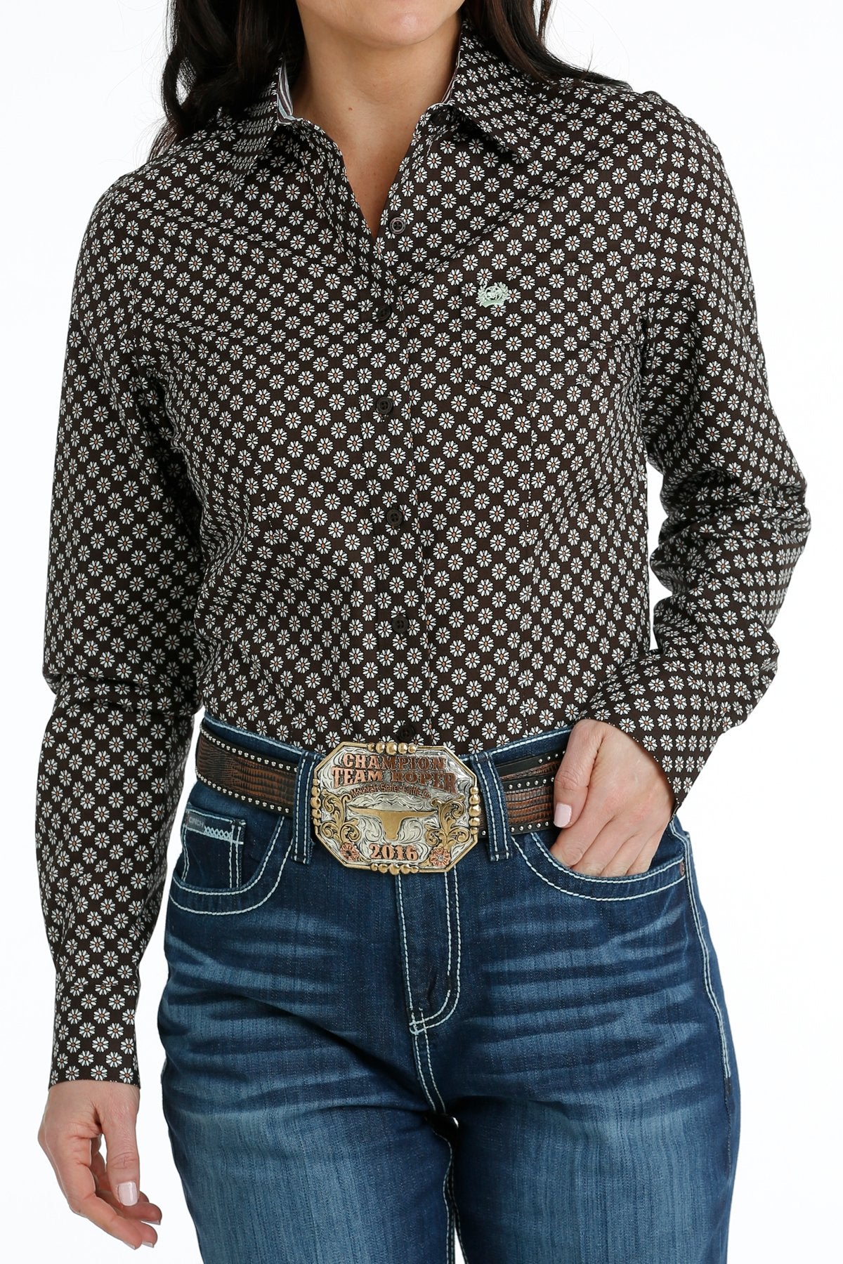 Women's Cinch Button-Down Western Shirt - Brown/White MSW9164214