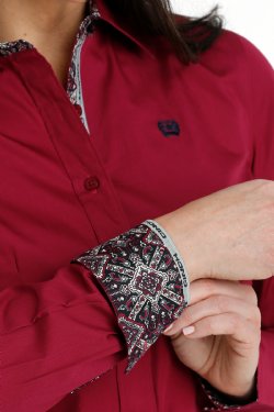 WOMEN'S BUTTON-DOWN WESTERN SHIRT - BURGUNDY - MSW9165041
