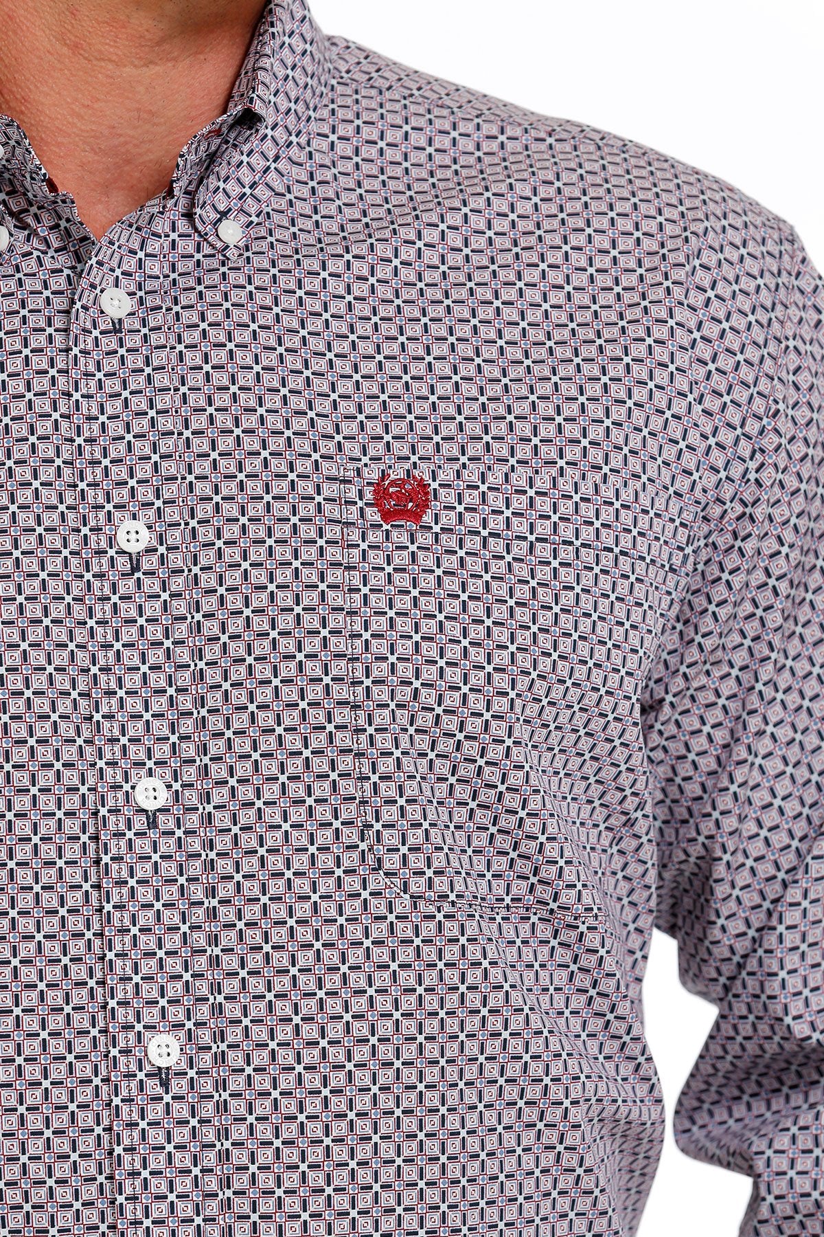 Cinch Mens Geometric Print Button-Down Western Shirt - Blue /Red MTW1105619