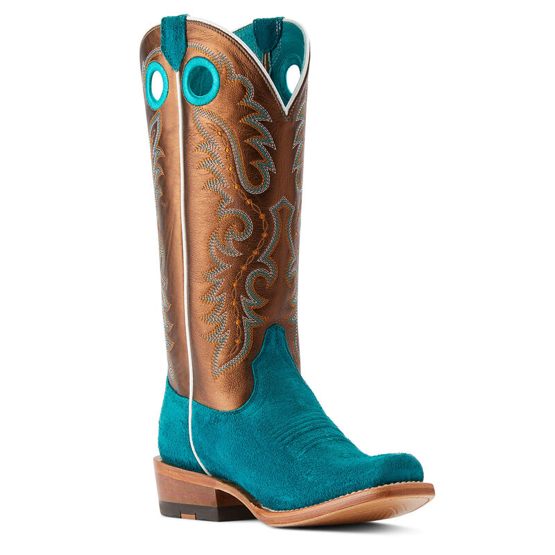 ARIAT WOMEN'S FUTURITY BOON WESTERN BOOTS | ANCIENT TURQUOISE ROUGHOUT / GILDED MOCHA