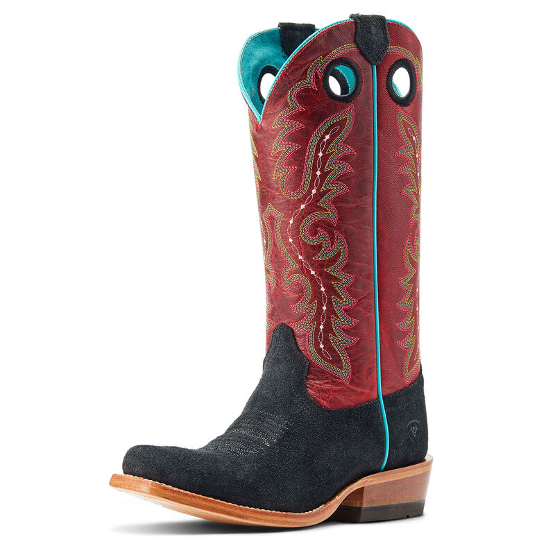 ARIAT WOMENS FUTURITY BOON WESTERN BOOTS | BLACK ROUGHOUT / CRIMSON