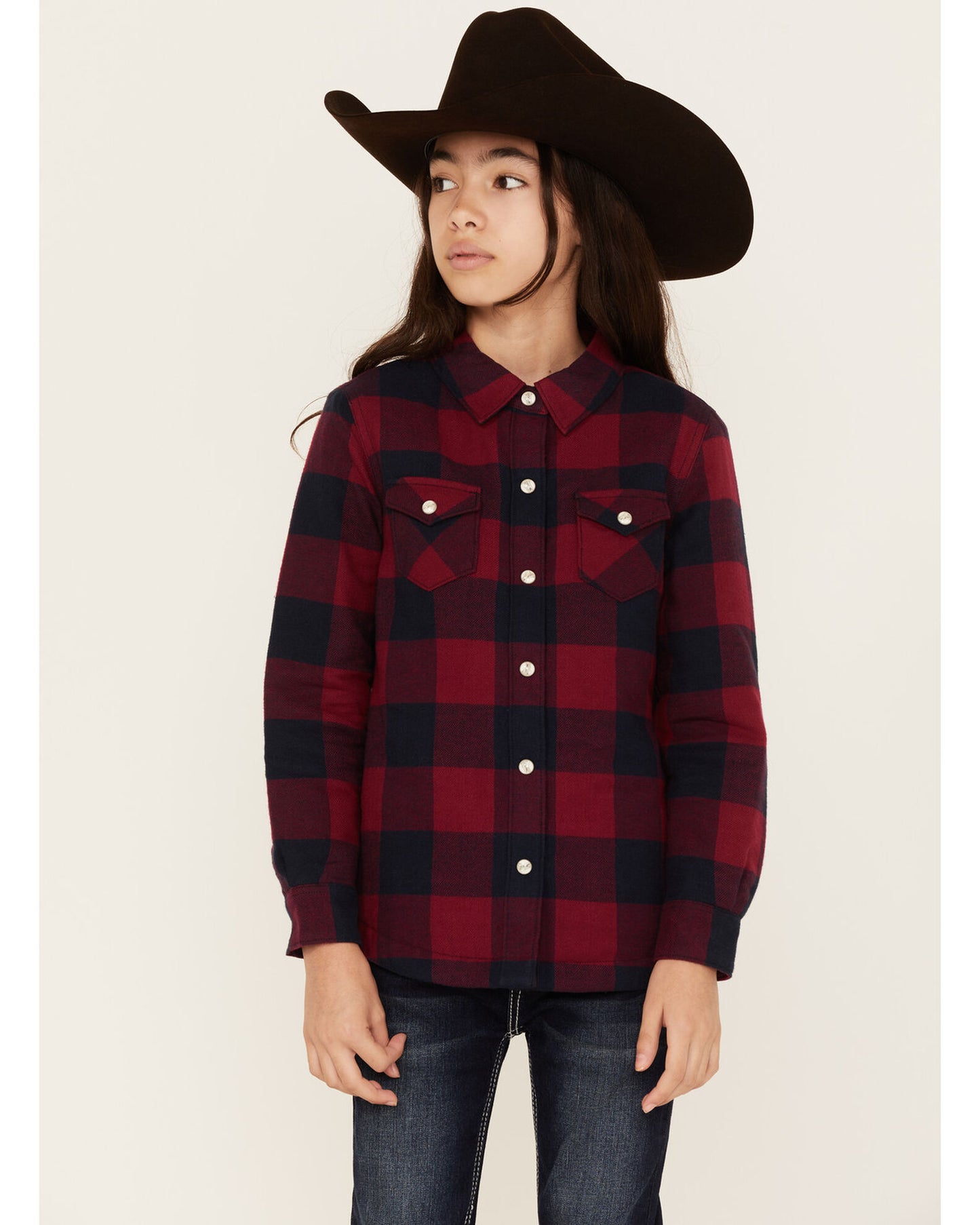 NAVY & PLAID SHIRT JACKET FRINGE