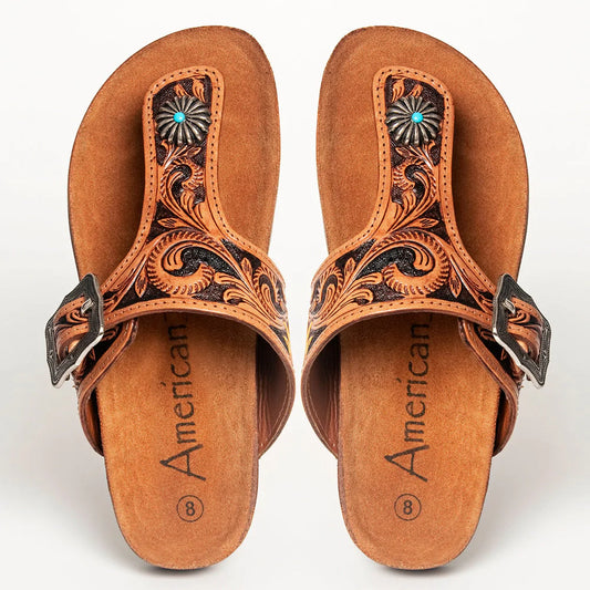American Darling Tooled Leather & Turquoise Stud Sandals