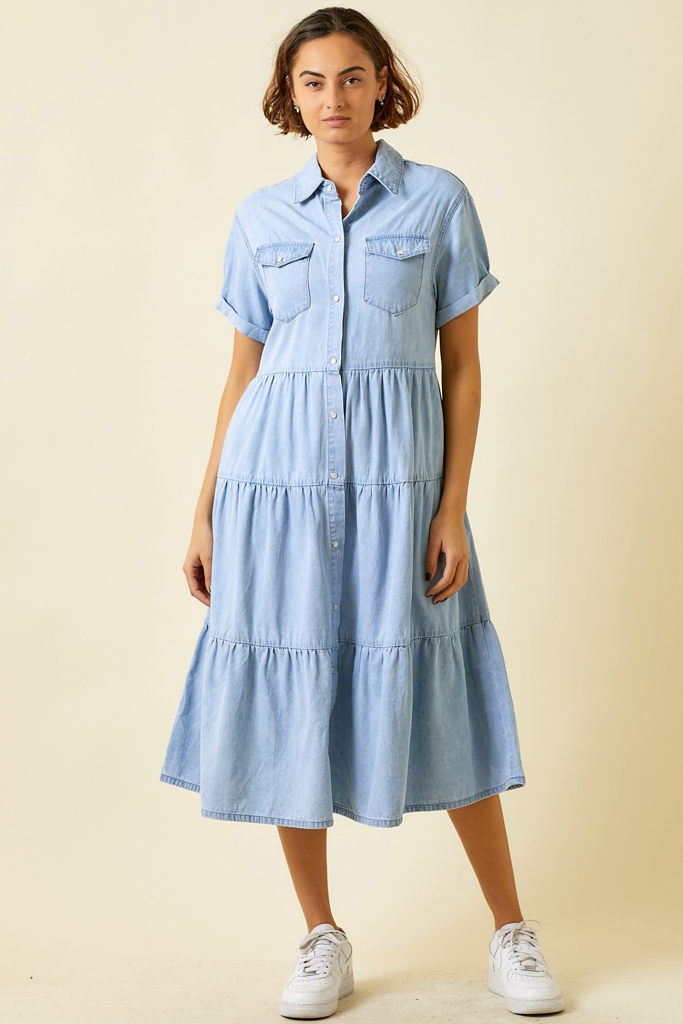 PEARL SNAP DENIM DRESS