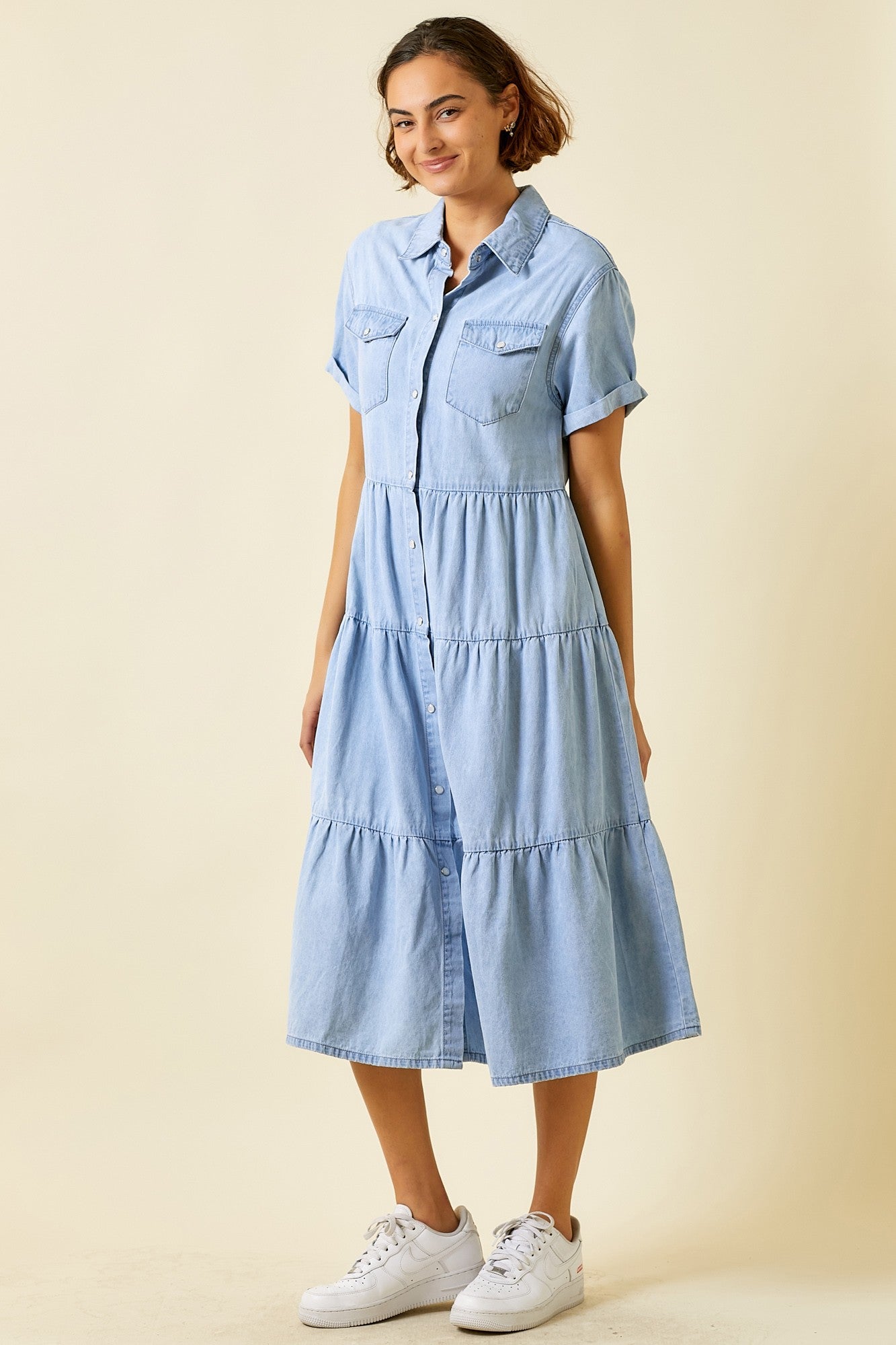 PEARL SNAP DENIM DRESS