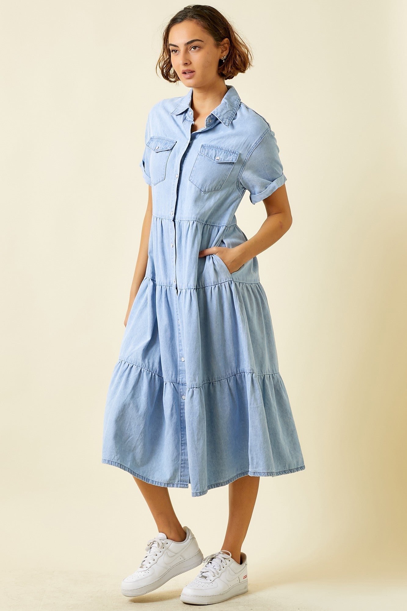 PEARL SNAP DENIM DRESS