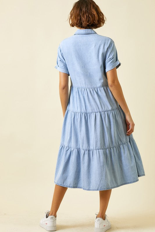 PEARL SNAP DENIM DRESS