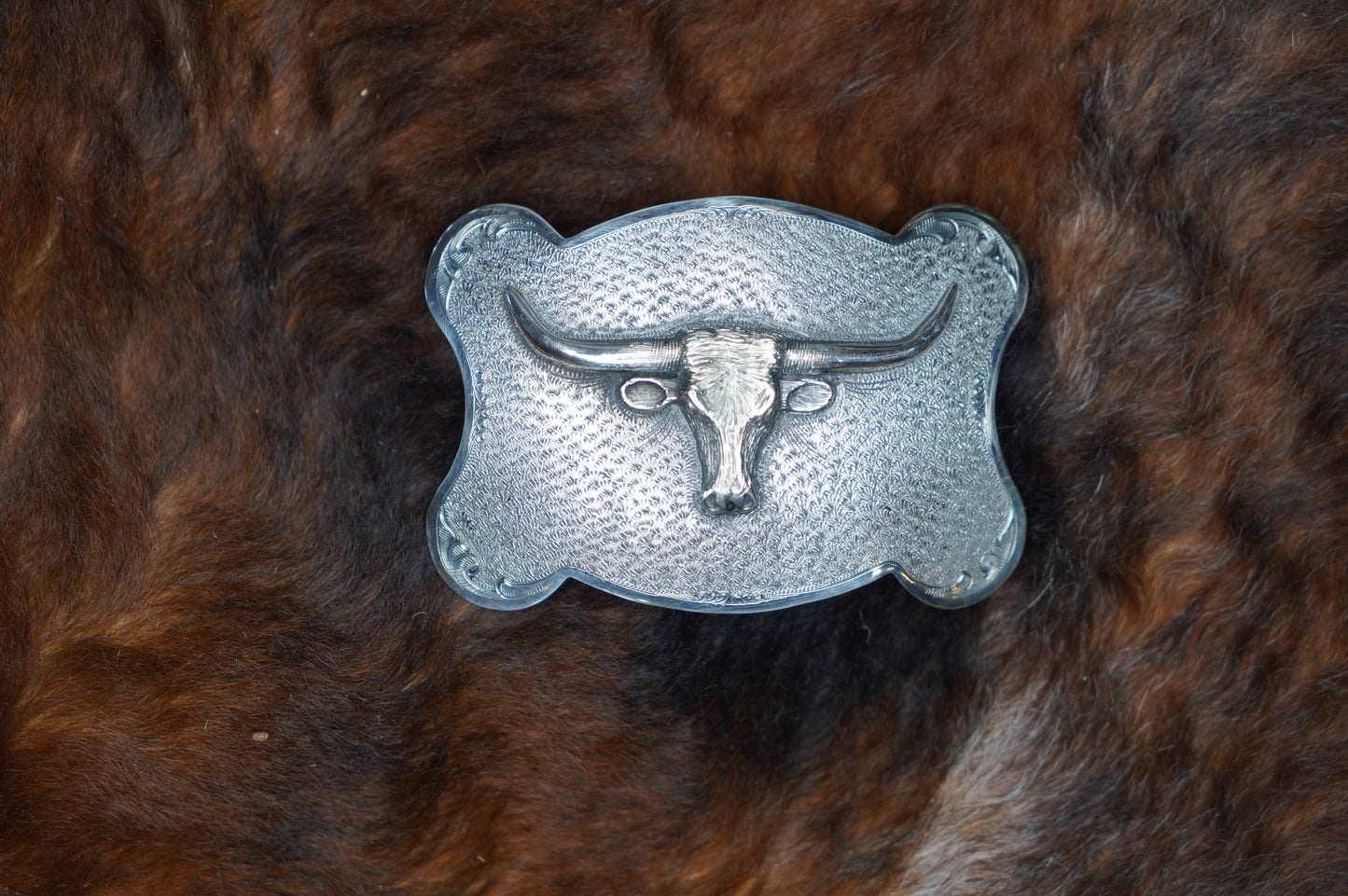 3.85" x 2.55" Scalloped Trophy Buckle Sterling Steer Head