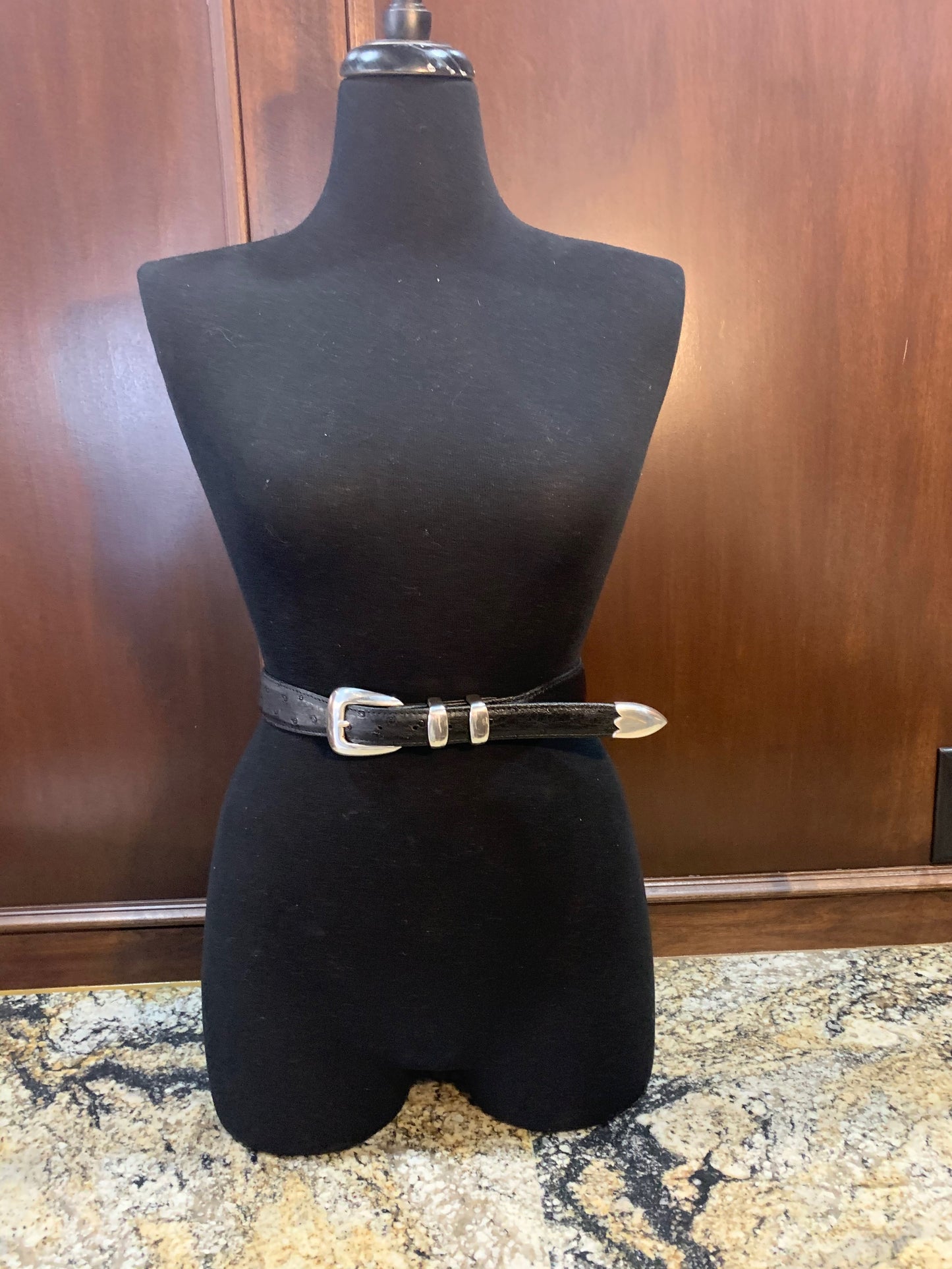 1" Black Ostrich Print Belt w/ Buckle Set