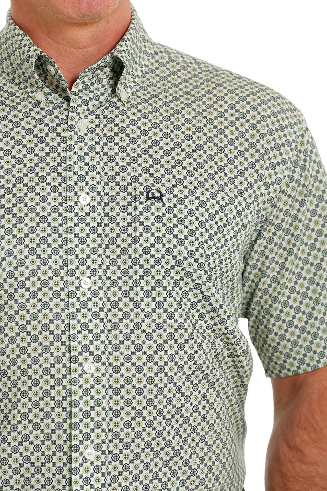 Cinch Mens Geometric Print Short Sleeve Light Green - MTW170404116