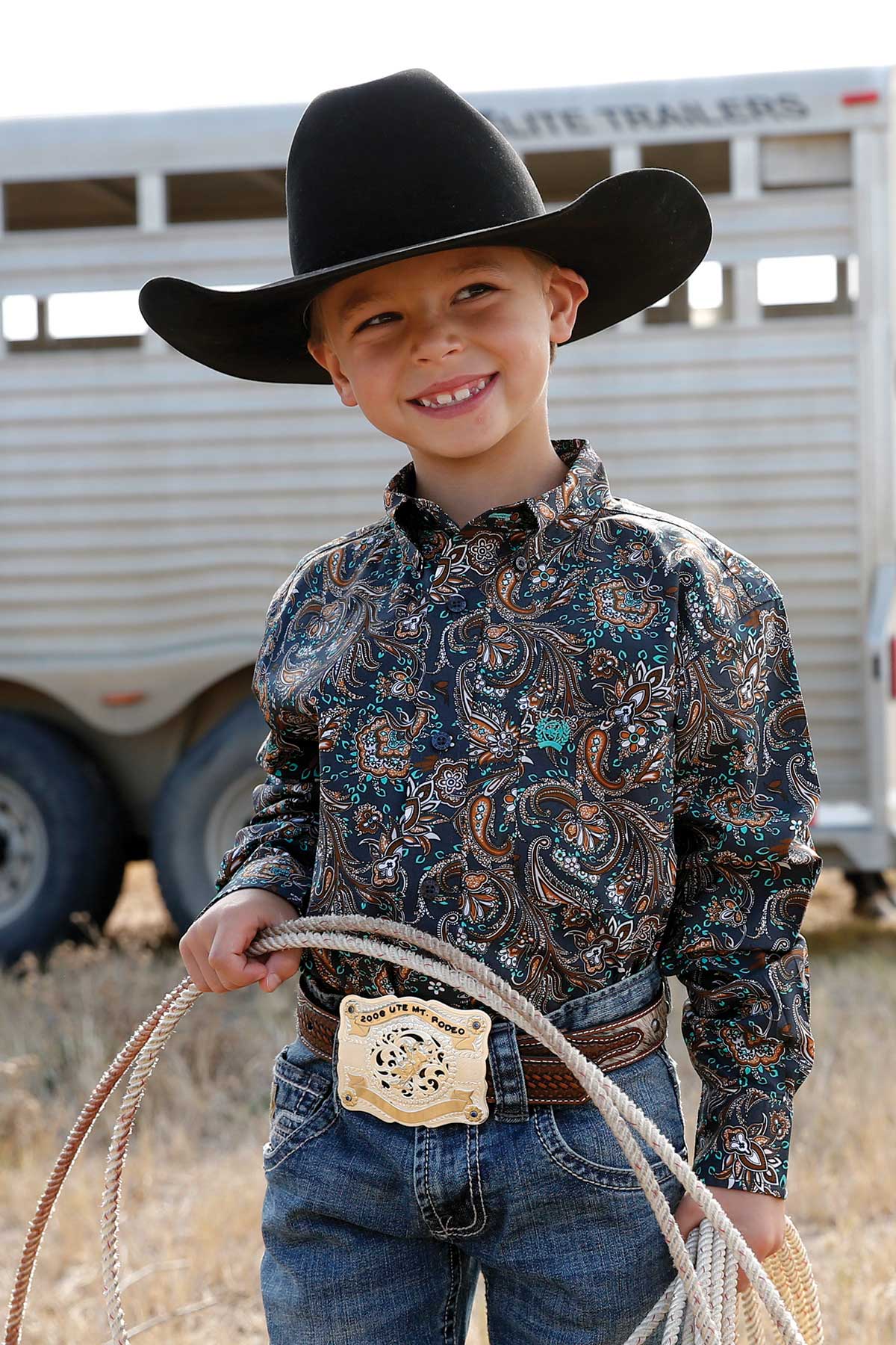 BOY'S PAISLEY PRINT BUTTON- DOWN WESTERN SHIRT