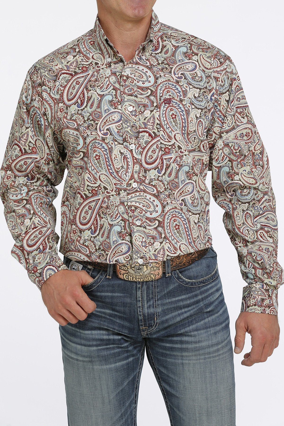 CINCH MEN'S LONG SLEEVE PAISLEY PRINT BUTTON-DOWN SHIRT