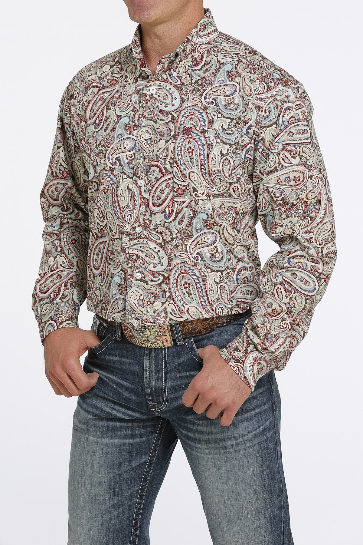 CINCH MEN'S LONG SLEEVE PAISLEY PRINT BUTTON-DOWN SHIRT